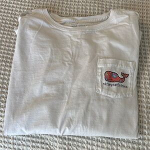 Vineyard Vines Womens White Long Sleeve Tee with Whale Pocket
